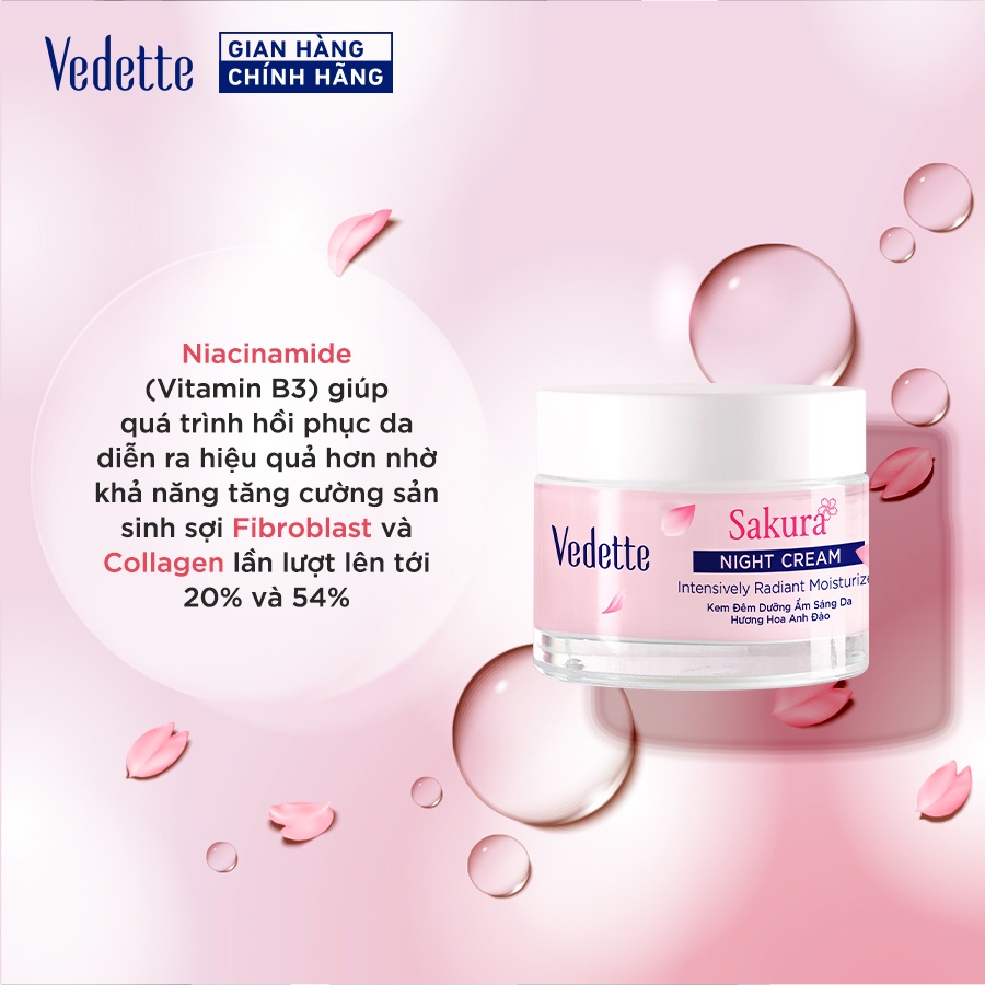 Hàng mới - Kem đêm Dưỡng Ẩm Sáng Da Vedette Hương Hoa anh đào 50ml