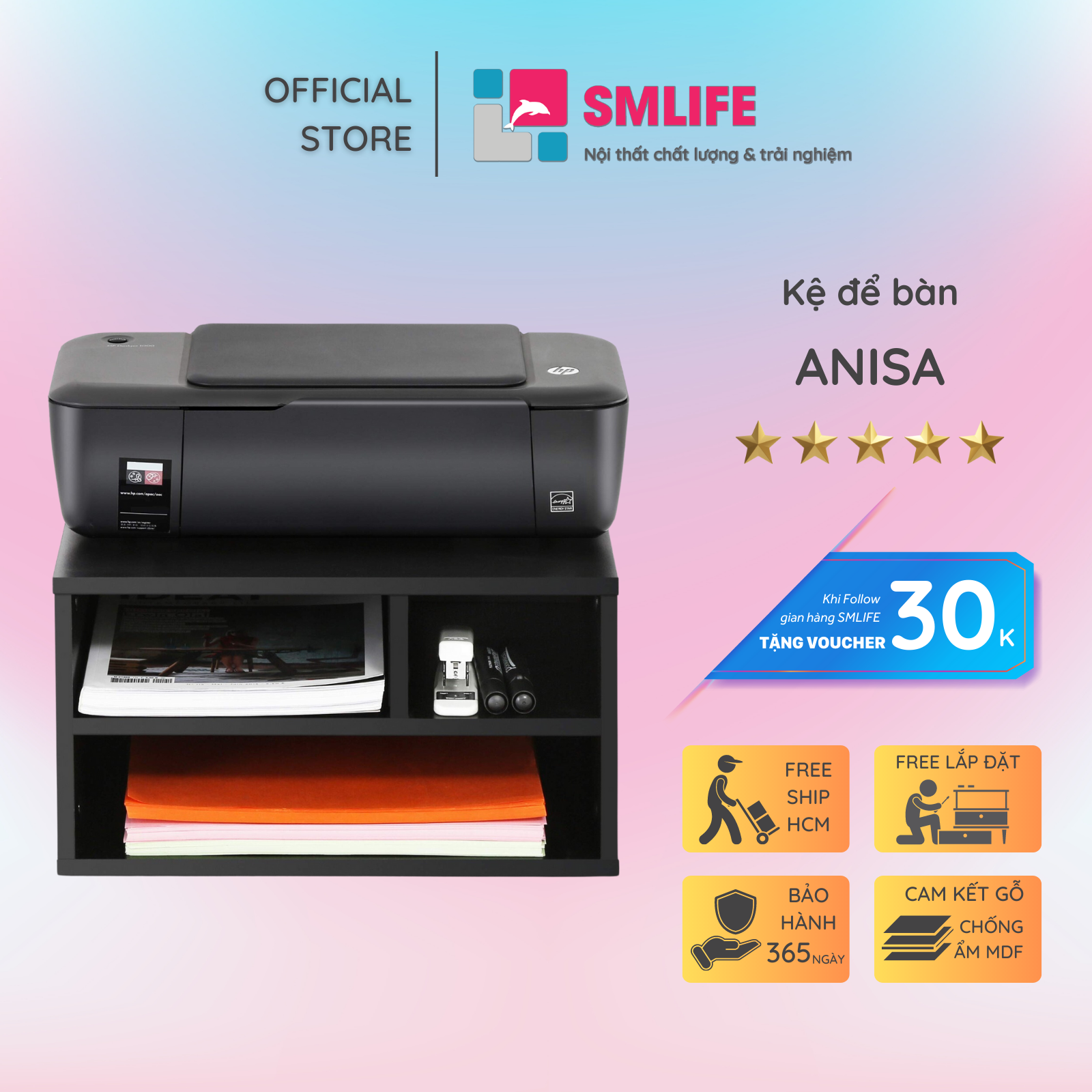 Kệ để bàn gỗ hiện đại SMLIFE Anisa | Gỗ MDF dày 17mm chống ẩm | D45xR40xC25cm