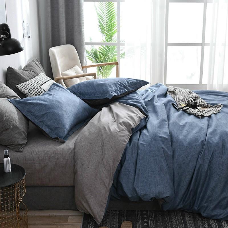 Bộ chăn ga gối Cotton poly M2T bedding Xanh xước, vỏ chăn mền, drap nệm và 2 vỏ gối