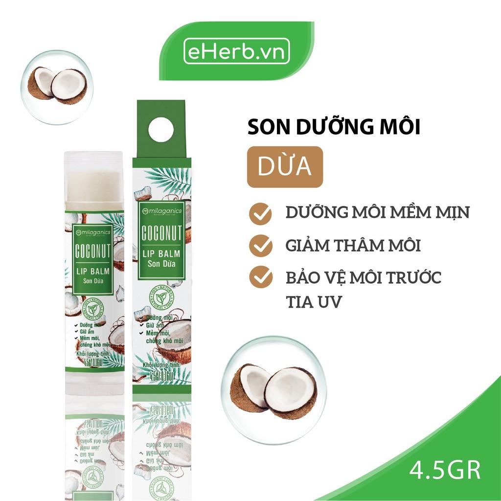 Combo 3 Son Dưỡng Ẩm, Giảm Thâm Môi: Son Dừa, Son Trà Xanh, Son Gấc MILAGANICS