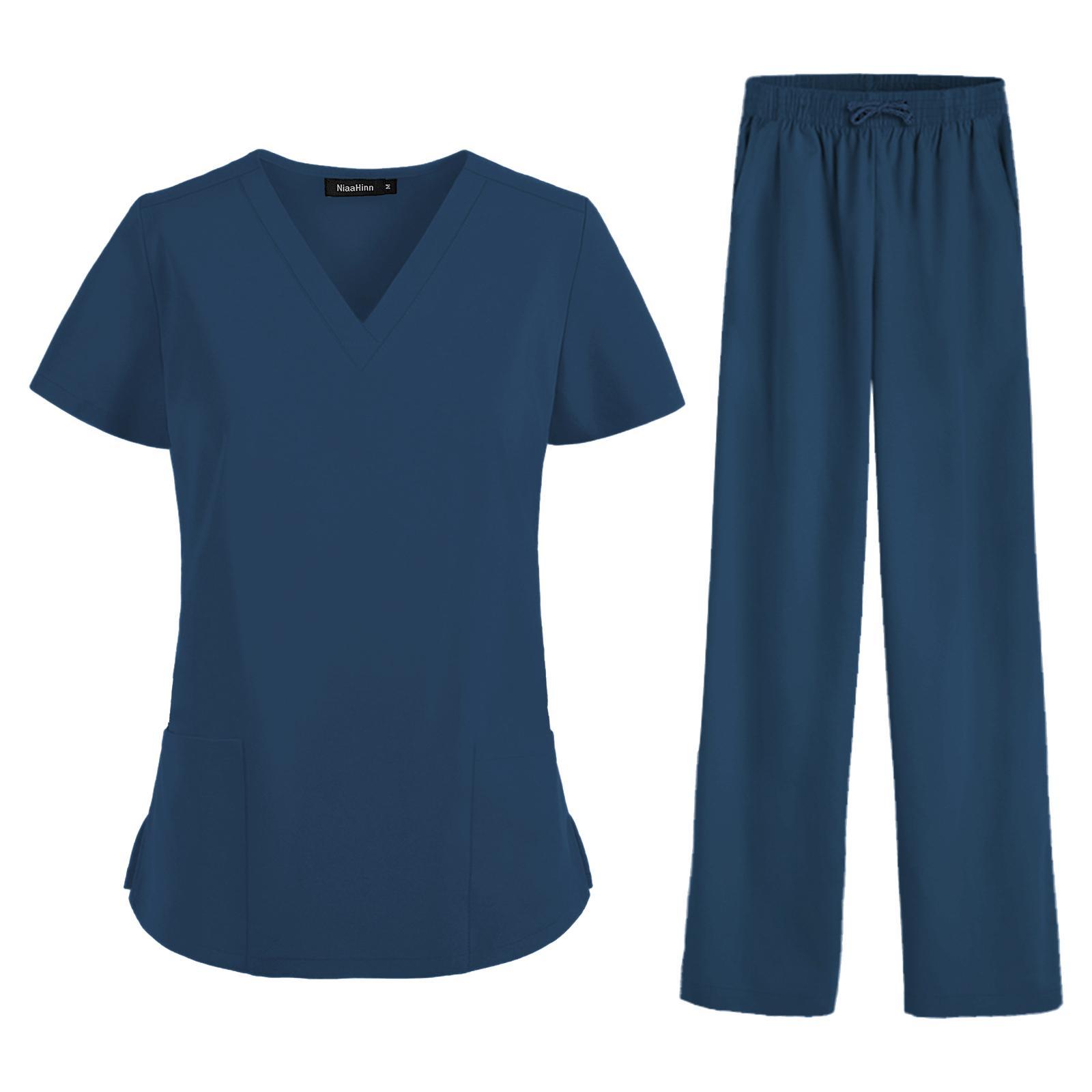 Nurse Work Uniforms Workwear Women's Scrub Set, with Pockets Breathable Hospital Uniform V Neck Scrub Top and Trousers