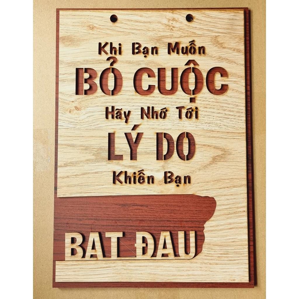 Tranh treo tường phòng khách phòng ngủ châm ngôn sống, tranh gỗ decor vintage slogan tạo động lực