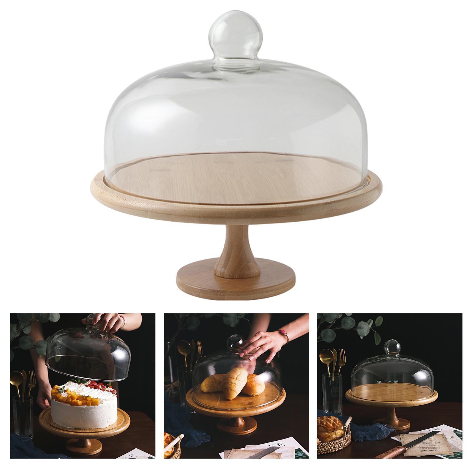 Wooden Serving Tray with Glass Cover Breakfast Food Cake Serving Platter