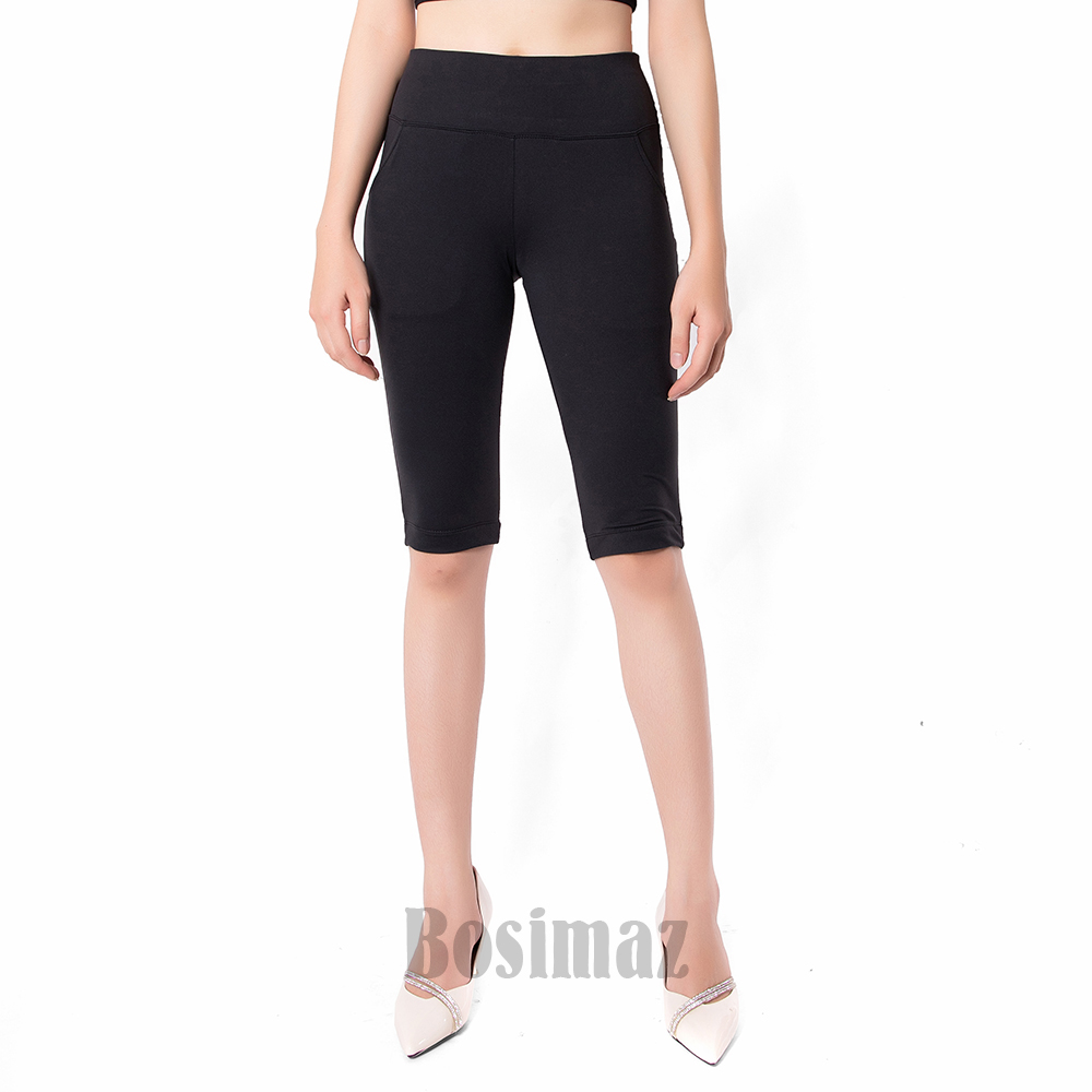 Quần Legging Nâng Mông Bosimaz MS371 ngắn túi trước màu đen, thun co giãn 4 chiều, vải đẹp dày, thoáng mát không xù lông.