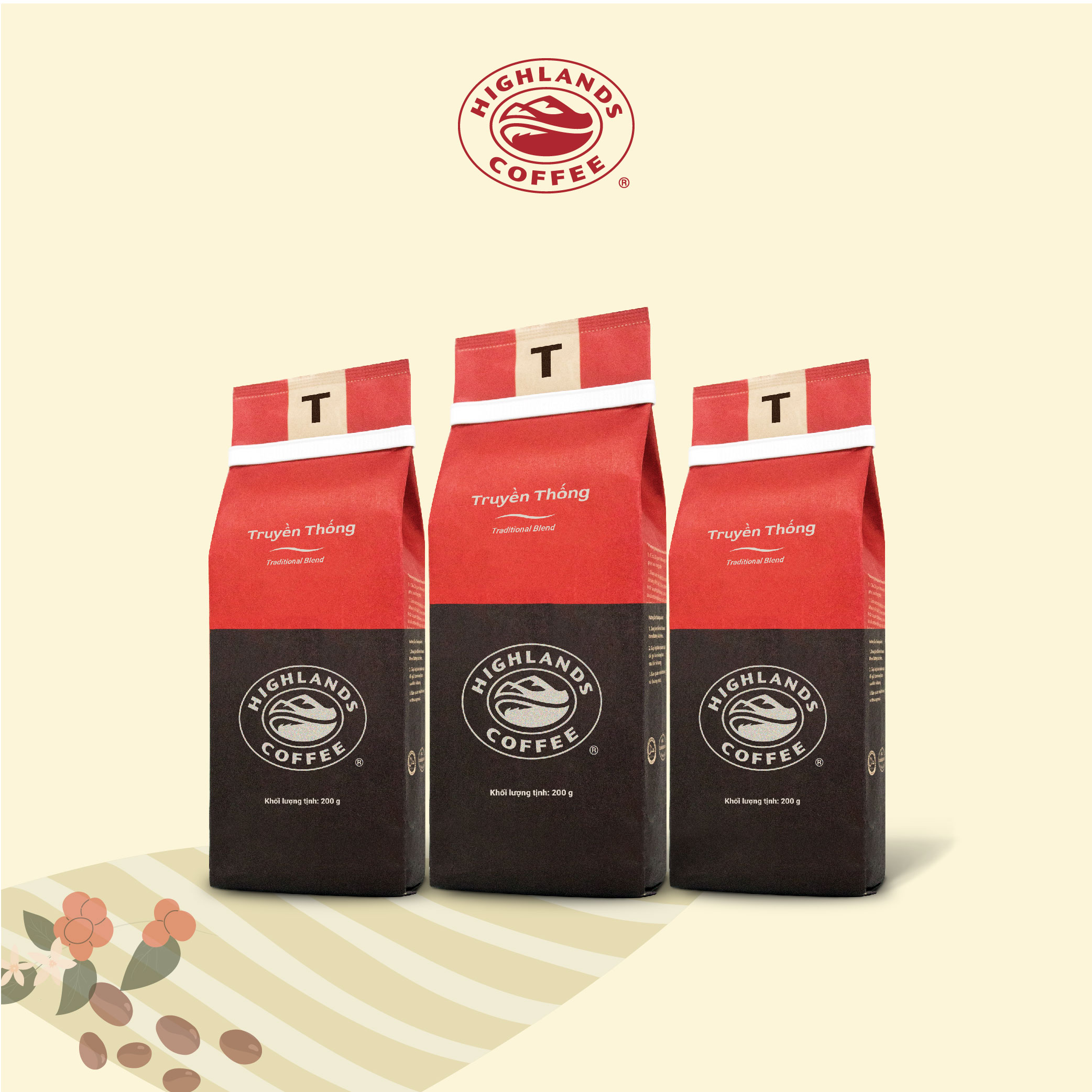 Combo 3 gói Cà Phê Rang Xay Truyền Thống Highlands Coffee (200g)