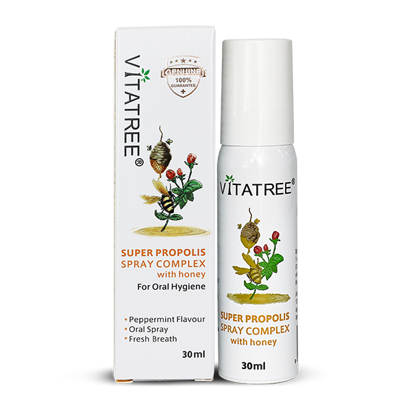 Xịt Keo Ong Vitatree Super Propolis Spray Complex With Manuka 15+ , 30ml, Hàng Nội Địa Úc, Tăng Đề Kháng Tự Nhiên, Kháng Khuẩn, Virut, Nấm, Giảm Đau Rát Viêm Họng, Ho, Nhiệt Lỡ Loét Miệng