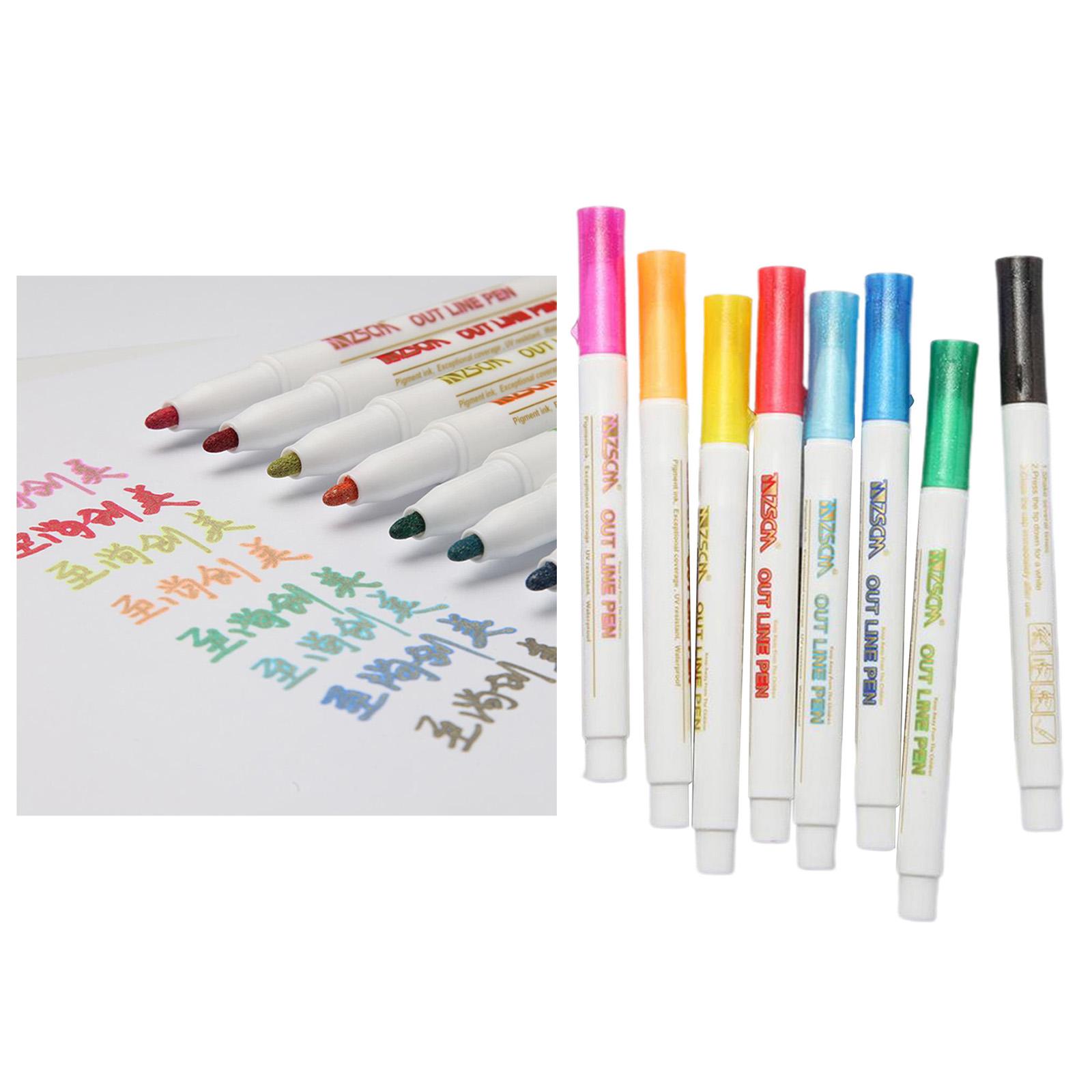 Outline Pens Double Line Metallic Markers, 8 Colors Outline Paint Doodle Pens