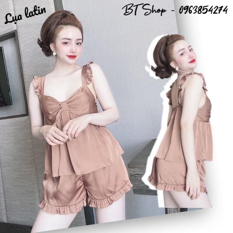 Đồ bộ ngủ mặc nhà lụa latin màu trơn freesize 42-57kg