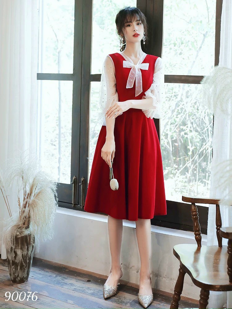 Đầm váy nữ dự tiệc đám cưới trẻ trung dịp noel lễ tết sắc đỏ rực rỡ