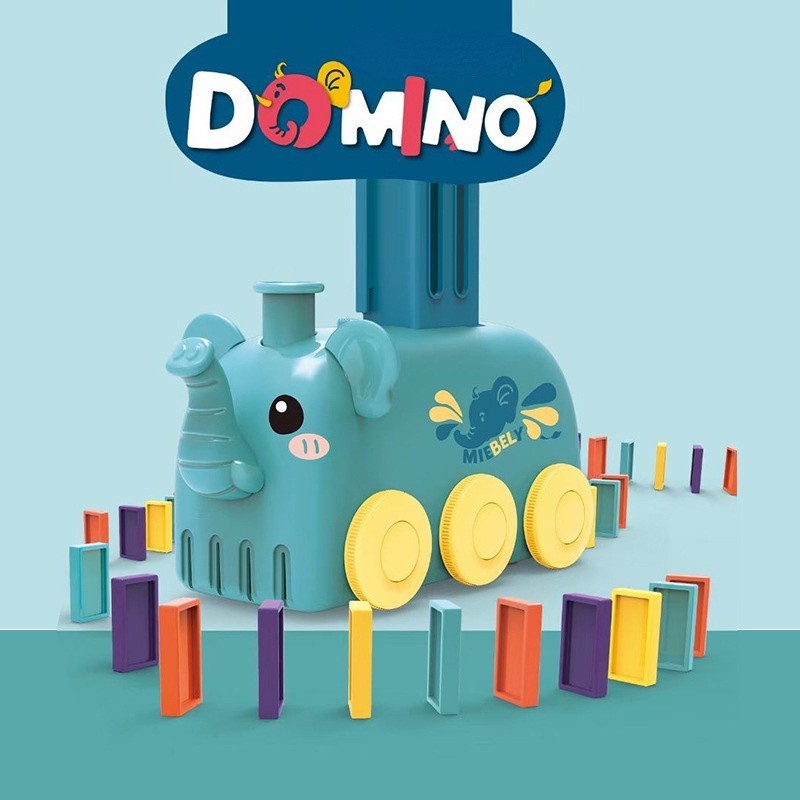 Xe domino con voi thả khối tự động, Đồ chơi domino có nhạc có đèn - Hàng chính hãng