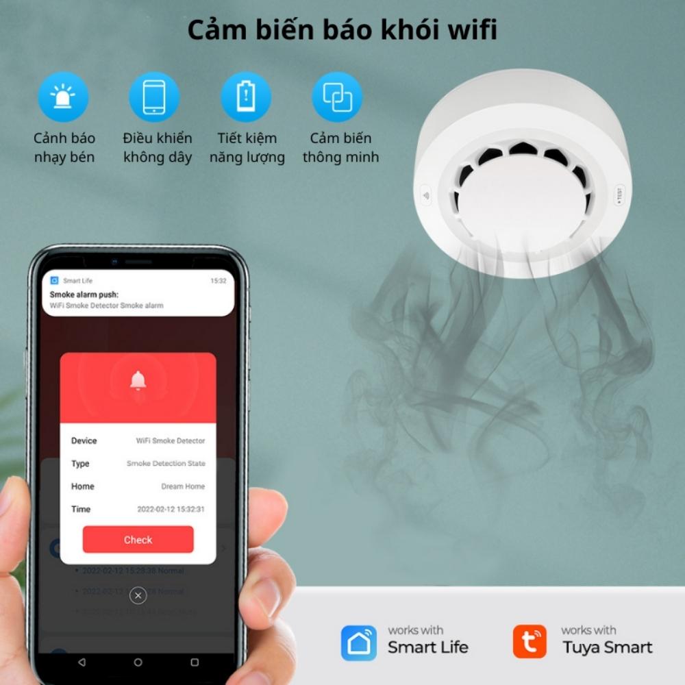 Đầu báo khói wifi chuông báo cháy vào điện thoại TF209