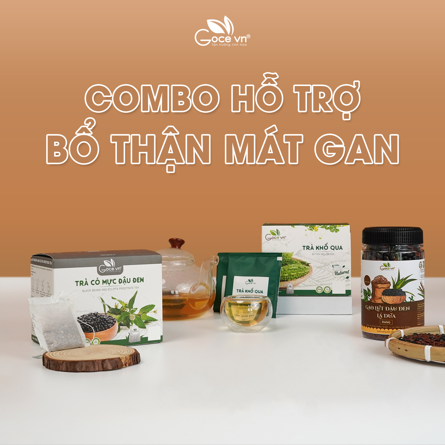 Combo Bổ thận, Mát gan (1 Trà cỏ mực đậu đen túi lọc 80g, 1 Gạo lứt đậu đen lá dứa rang 250g, 1 Trà khổ qua túi lọc 40g)