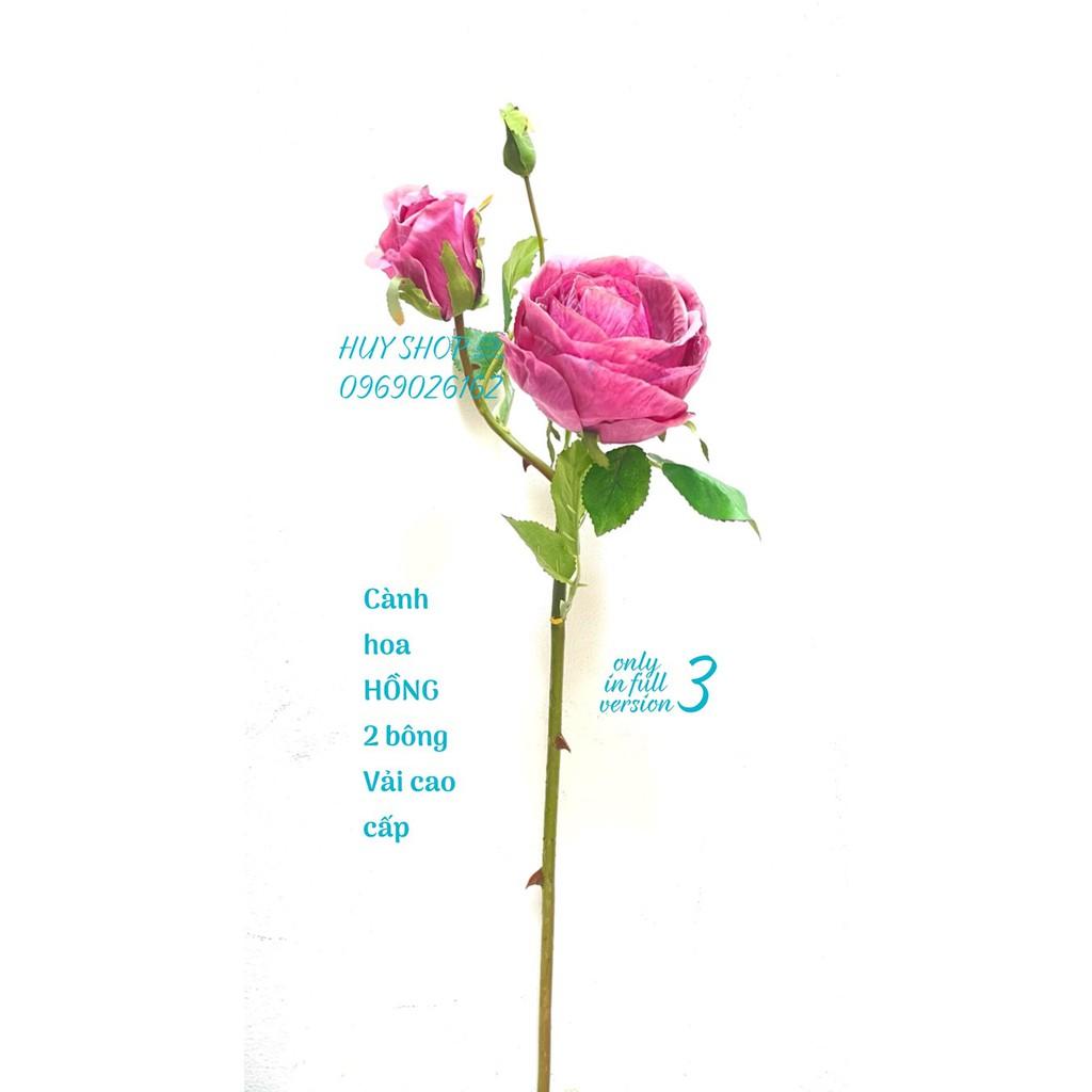 HOA GIẢ TRANG TRÍ - CÀNH HOA HỒNG VẢI CAO CẤP 2 BÔNG 55CM