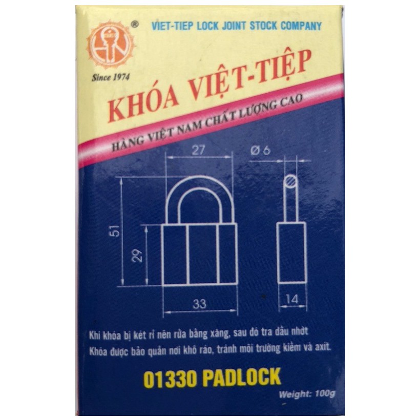Ổ khóa cửa treo Việt Tiệp đồng vàng 01330 / 1466/38M / 0145M / 1466/52M / 0163M / 1466/66M chất liệu làm từ đồng màu vàng, là loại khóa thông dụng hiện nay tại các hộ gia đình - Thuộc loại khóa treo chìa