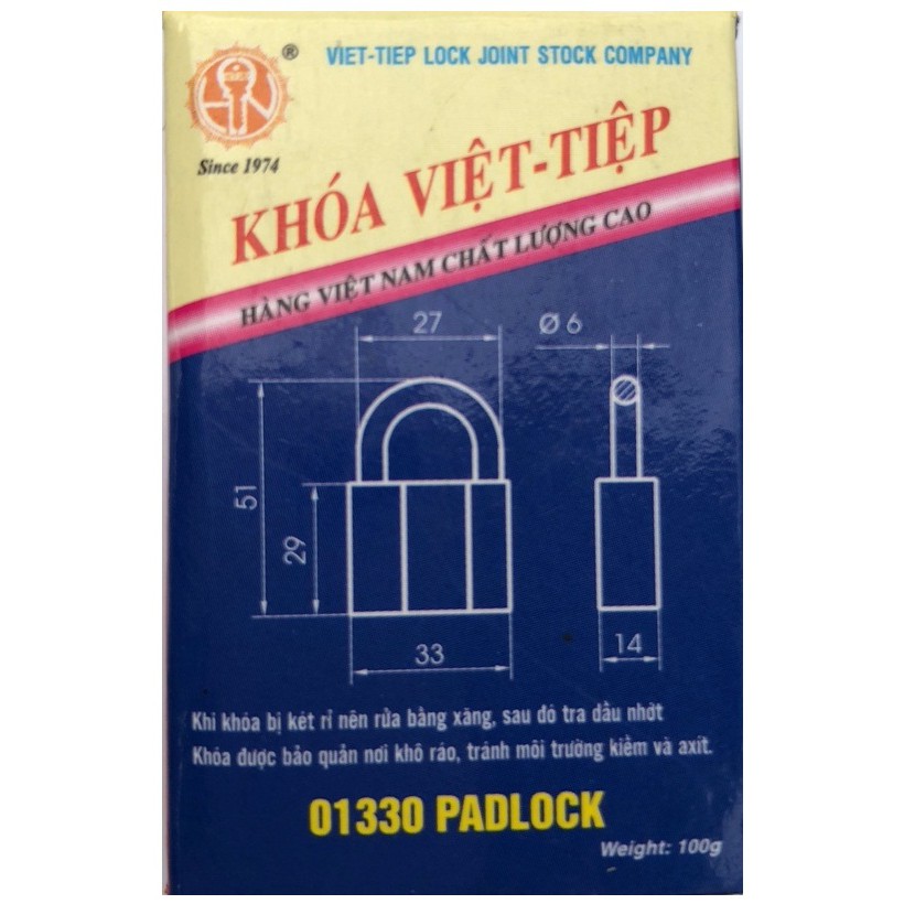 Ổ khóa cửa treo Việt Tiệp đồng vàng 01330 / 1466/38M (0138M) / 0145M / 1466/52M (0152M) / 0163M / 1466/66M (0166M) chất liệu làm từ đồng màu vàng, là loại khóa thông dụng hiện nay tại các hộ gia đình - Thuộc loại khóa treo chìa (khi khóa cần chìa)