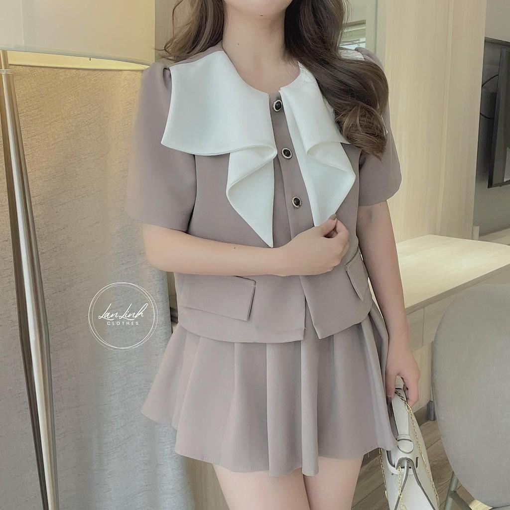 SET VEST CỔ BÈO MIX CHÂN VÁY XẾP LY XÒE CỰC ĐẸP