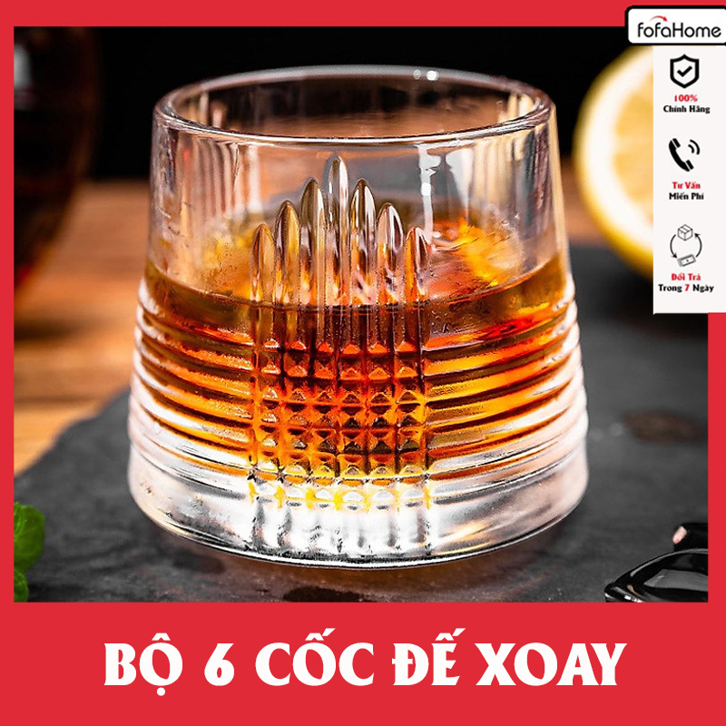 Bộ 6 Cốc Thuỷ Tinh, Ly Thuỷ Tinh Đế Lồi Xoay 360 Độ Cao Cấp Nhiều Họa Tiết Sang Trọng