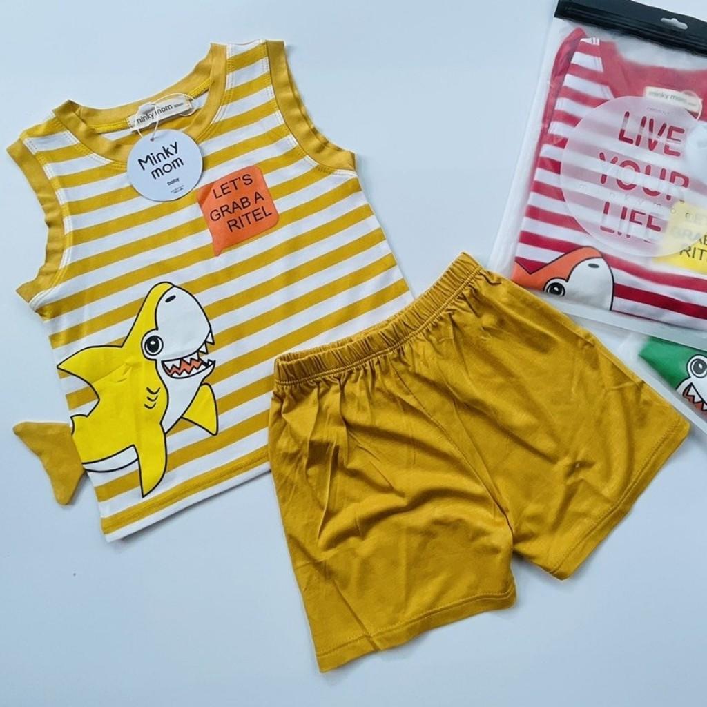 Đồ Bộ Cho Bé Trai, Bé Gái Mặc Nhà Bộ Ba Lỗ Cá Mập Minky Mom Dễ Thương Chất Cotton cao cấp siêu mềm mát cho bé