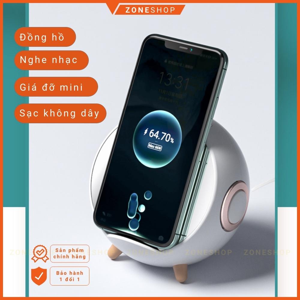 Loa bluetooth đa chức năng ZONEHOUSE Chính hãng, đế sạc điện thoại không dây, đồng hồ báo thức gương