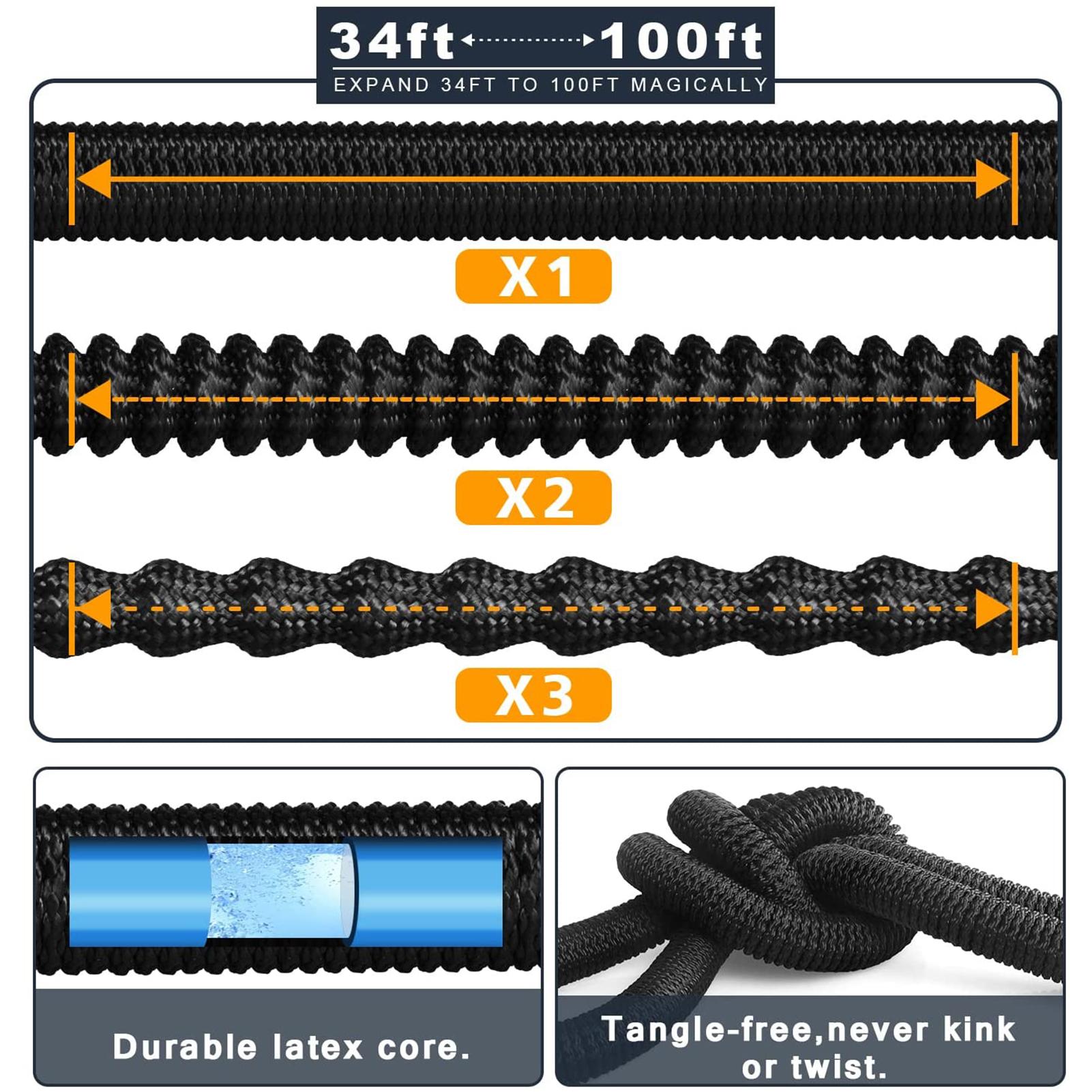 100FT Garden Hose Expandable Hose Flexible Water Hose with Spray Nozzle Car Wash Hose with Solid Brass Connector Leakproof Lightweight Expanding Pipe for Watering and Washing