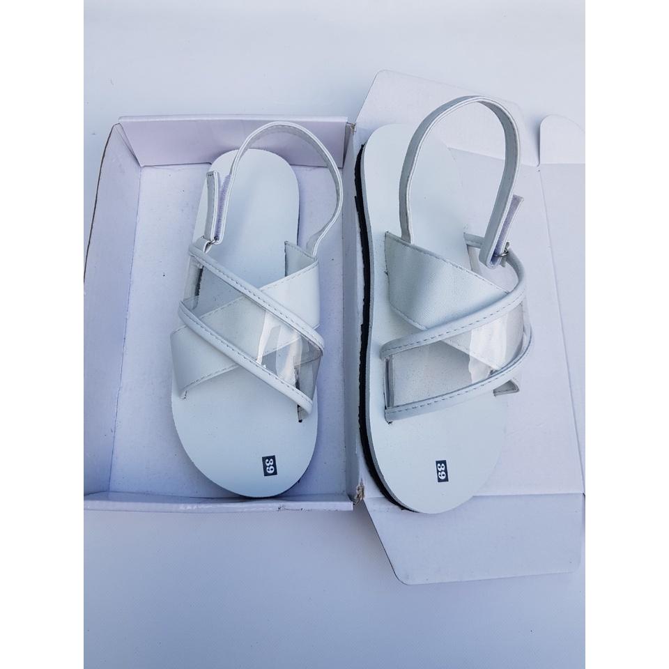 Xăng đan nữ đế trắng quai trắng + trong suốt size từ 34 đến 42