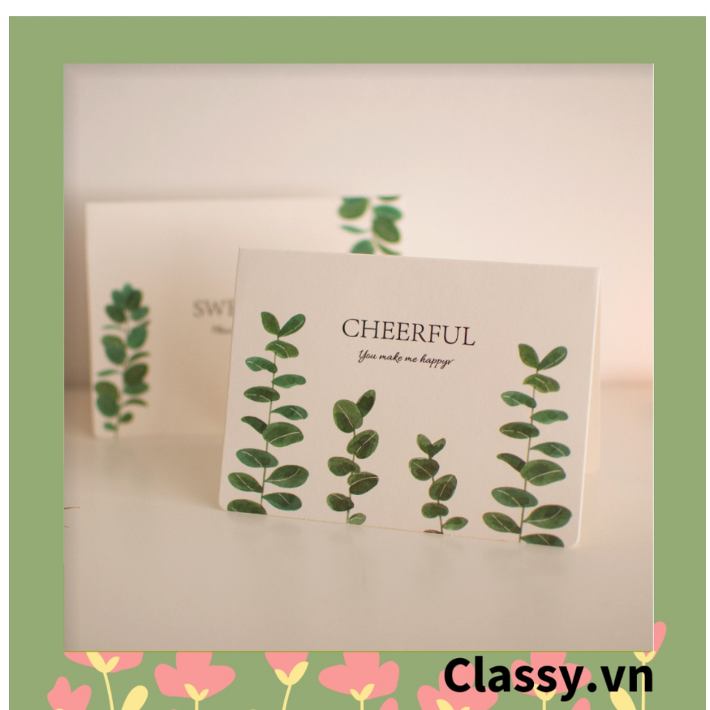 Thiệp Cổ điển Vintage in hình lá cây, giấy art sang trọng kèm phong bì giấy trắng và nhãn dán sticker Q627