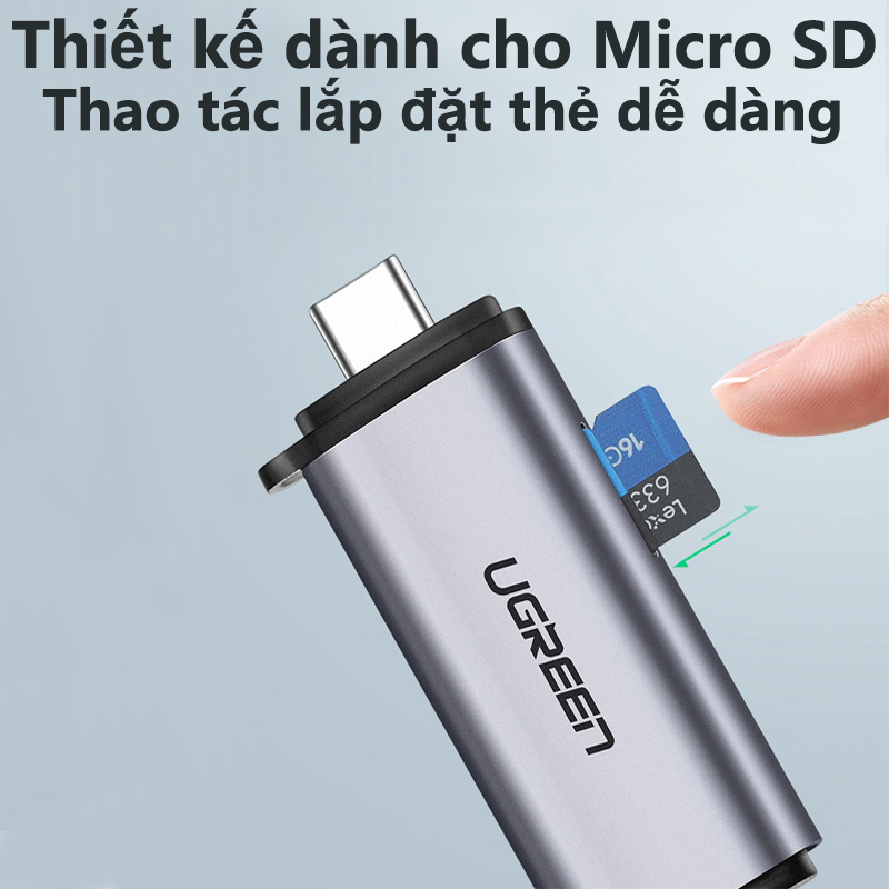 Đầu đọc thẻ nhớ SD/TF chuẩn Type C & USB 3.0 Ugreen 50706 - Hàng Chính Hãng