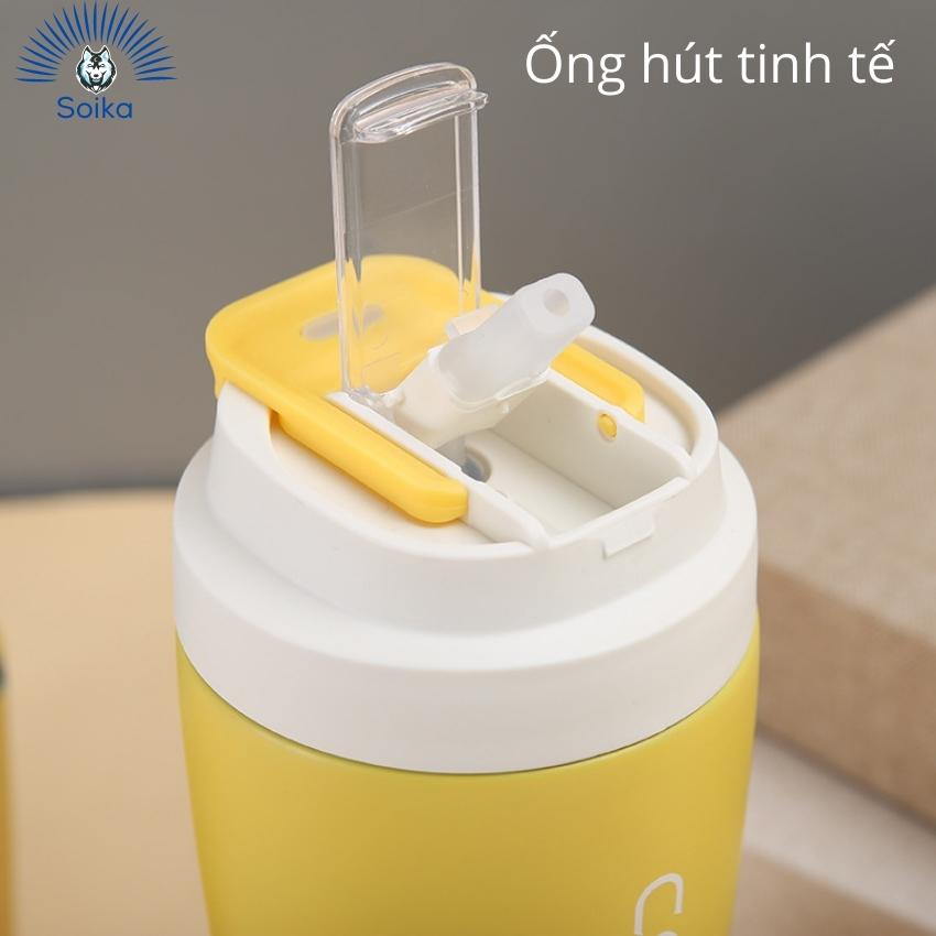 Cốc Giữ Nhiệt SOIKA SB08400 Inox 304 400ml Có Ống Hút Nước Cách Nhiệt Chân Không Nhiều Màu