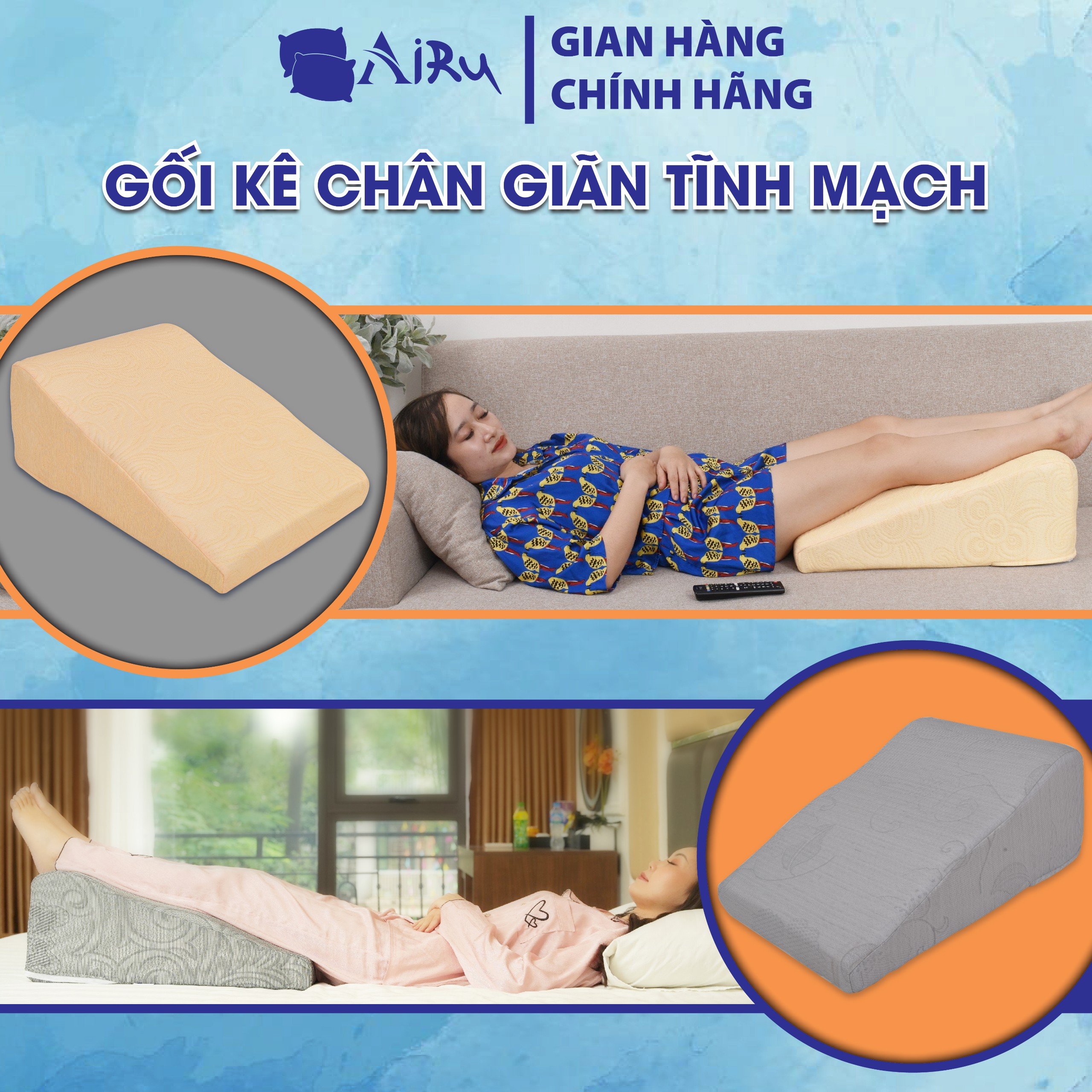 Gối hỗ trợ điều trị suy giãn tĩnh mạch AIRU- Giúp máu lưu thông 2 chiều về tim,giảm tê bì chân