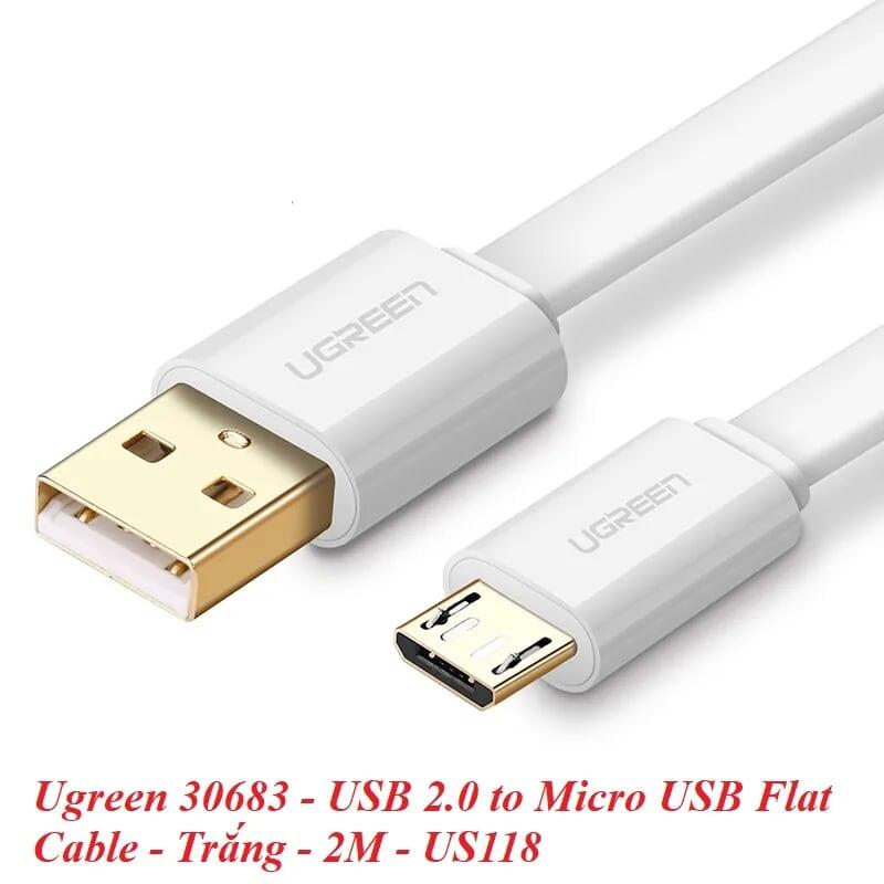 Ugreen UG30683US118TK 2M màu Trắng Cáp sạc truyền dữ liệu USB 2.0 sang MICRO USB dáng dẹt - HÀNG CHÍNH HÃNG