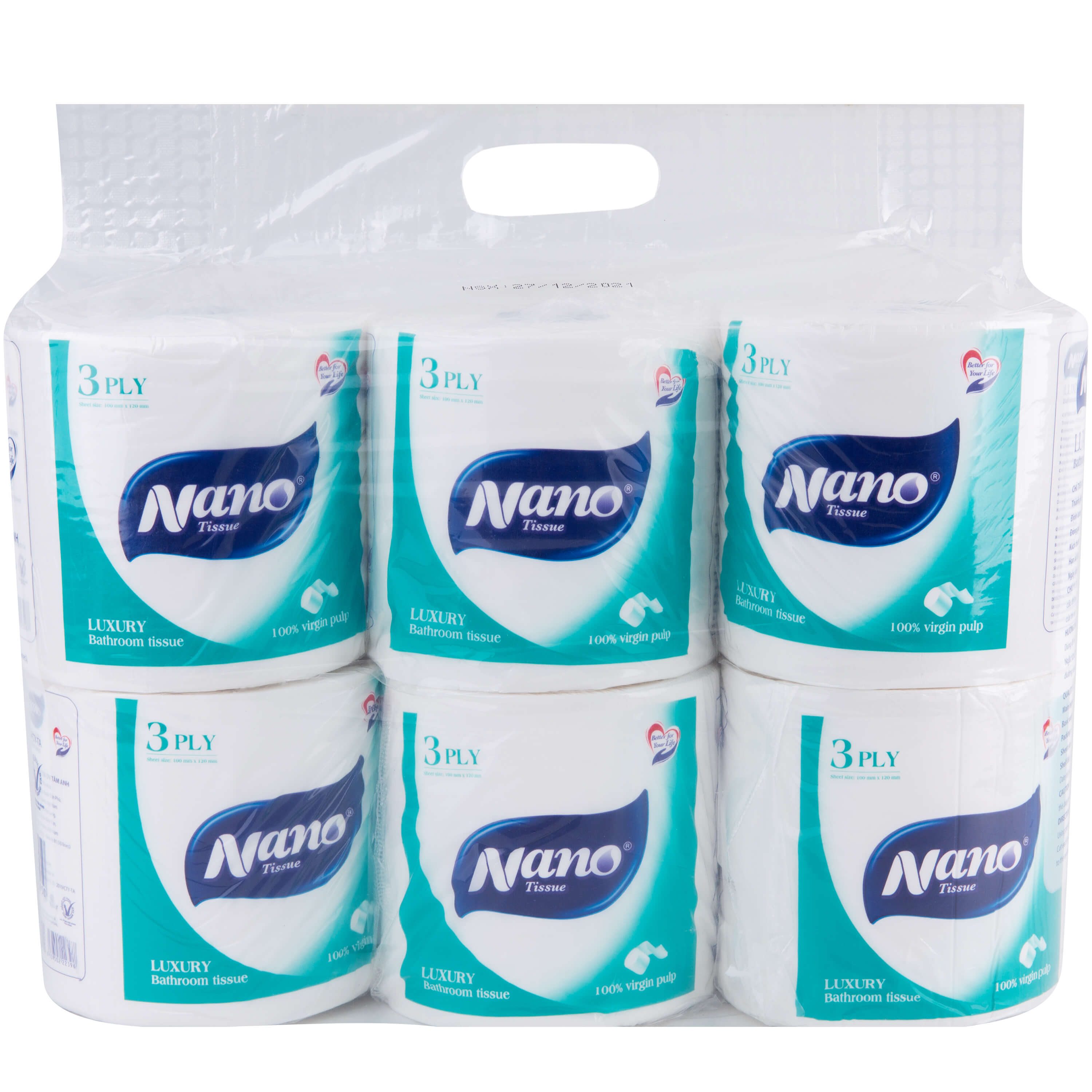 Giấy vệ sinh Luxury Nano 6 cuộn có lõi, lốc 6 cuộn giấy 3 lớp dày dặn, an toàn tiết kiệm- Nano Tissue
