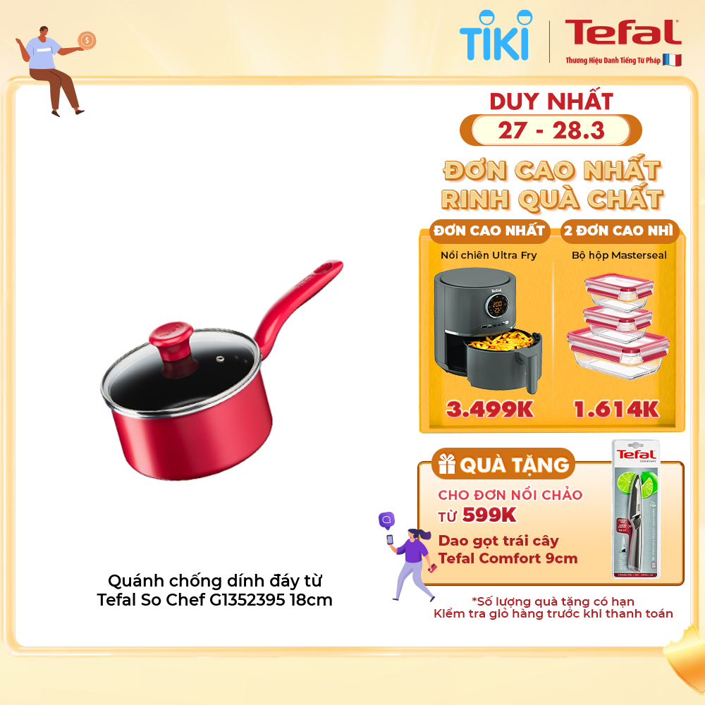 Nồi cán dài chống dính đáy từ Tefal So Chef 18cm, dùng cho mọi loại bếp- Hàng chính hãng