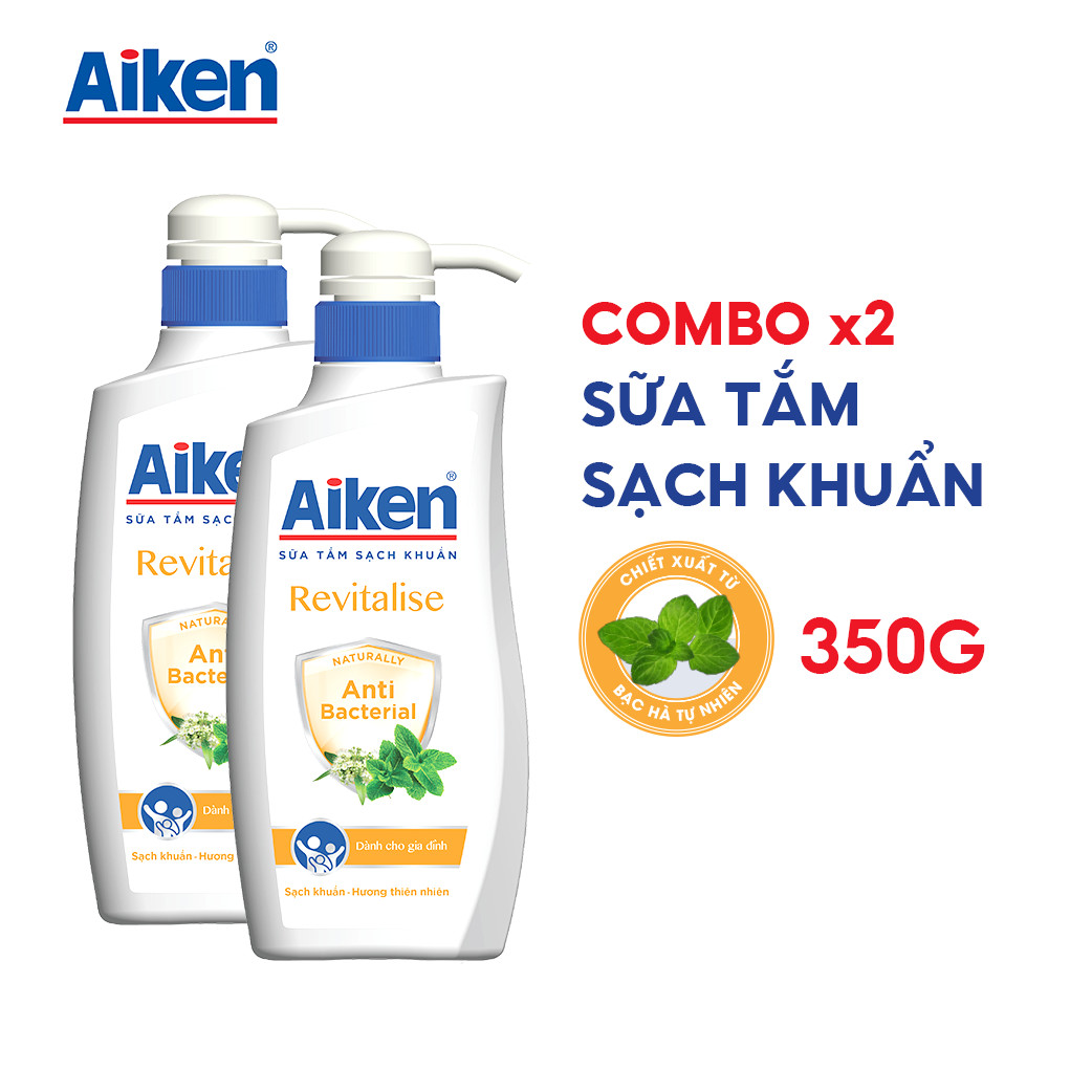 Aiken Combo 2 Sữa Tắm Sạch Khuẩn Chiết Xuất Bạc Hà 350g/chai