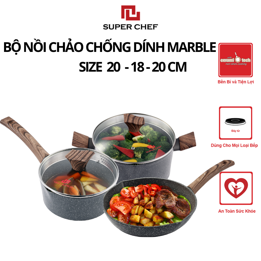 Bộ nồi chảo chống dính Marble Super Chef Tiện Lợi, Bền Bỉ NCQM20-18