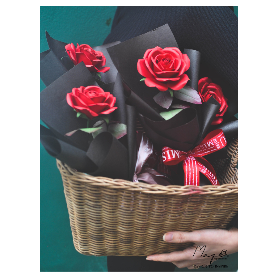 Hoa giấy handmade cao cấp - Red Rose Maypaperflower - hoa giấy nghệ thuật