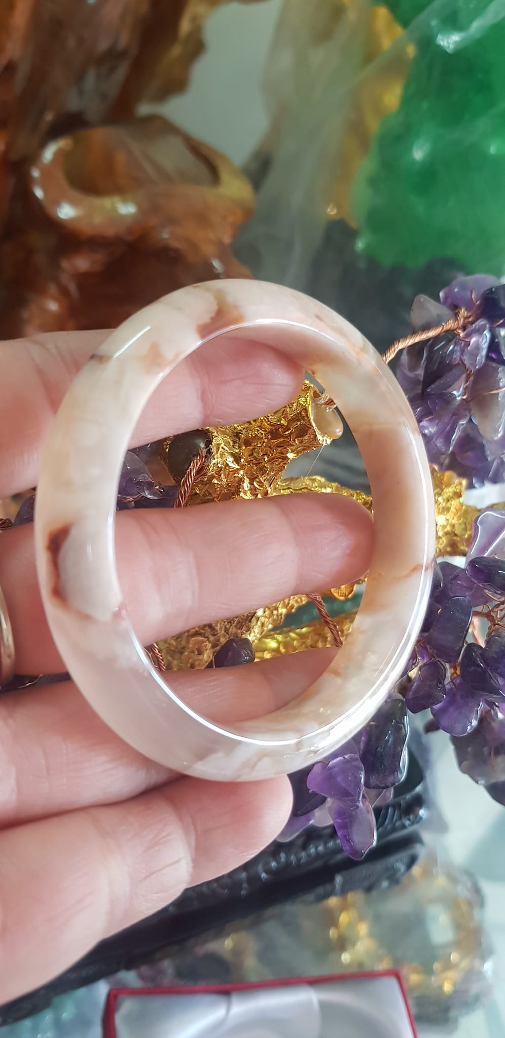 Vòng đeo tay Nữ Bản Hẹ Đá Mã Não Hoa Rau Câu Vòng tay Ni 53mm x Cao 10mm x dầy 7mm bóng đẹp Nữ 50kg - 53kg đeo xinh màu hoa nhẹ nhàng rất xinh xắn ạ