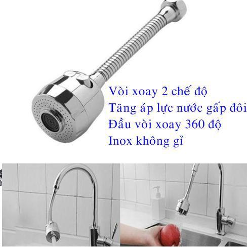 Đầu vòi rửa bát tăng áp xoay 360 độ, đầu nối vòi rửa chén bát thông minh với 2 chế độ nước chảy inox, bền đẹp, không gỉ