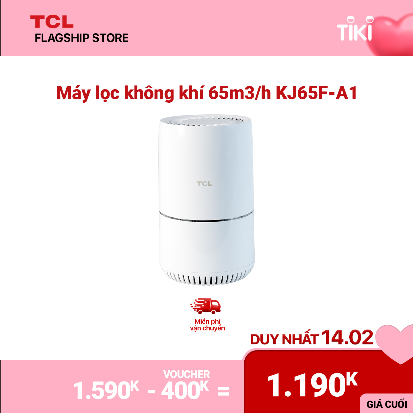 Máy lọc không khí TCL. Air Purifier KJ65F-A1- Kích thước nhỏ gọn - Chế độ ban đêm và khóa trẻ em - Hàng chính hãng