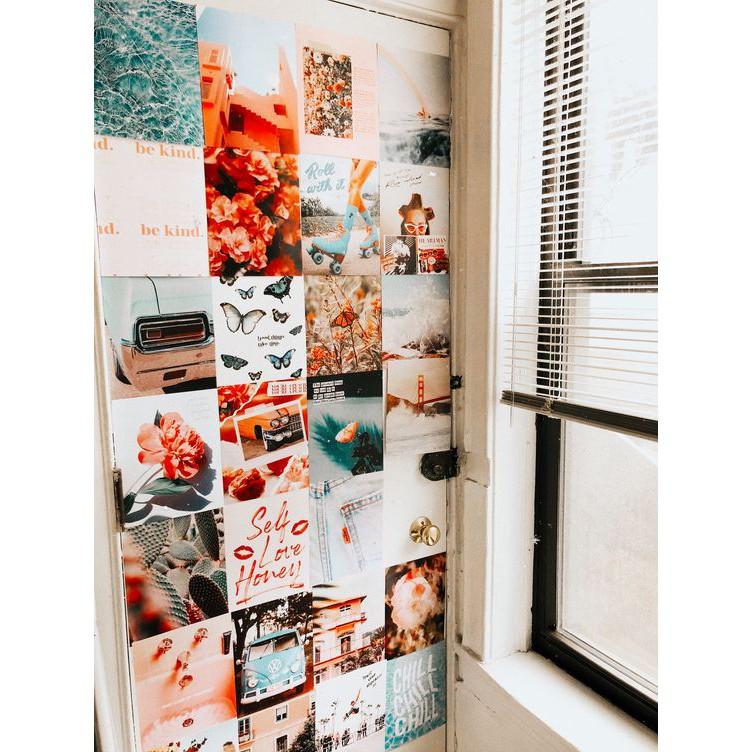 Set 24 hình decor phòng ngủ Hàn Quốc, tấm giấy sticker pastel phong cách minimal 1300