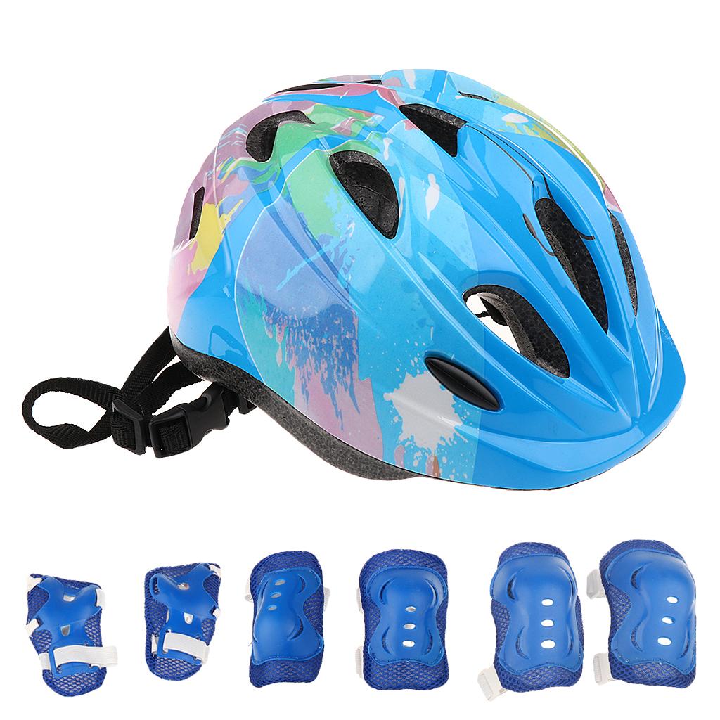 7 Pieces Kid Child Roller Skating Bike Helmet Knee Wrist Guard Elbow Pad Set