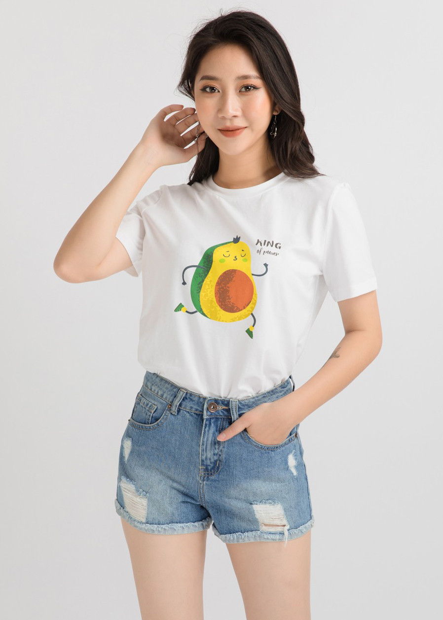 Áo phông in hình quả bơ ngắn tay cổ tròn