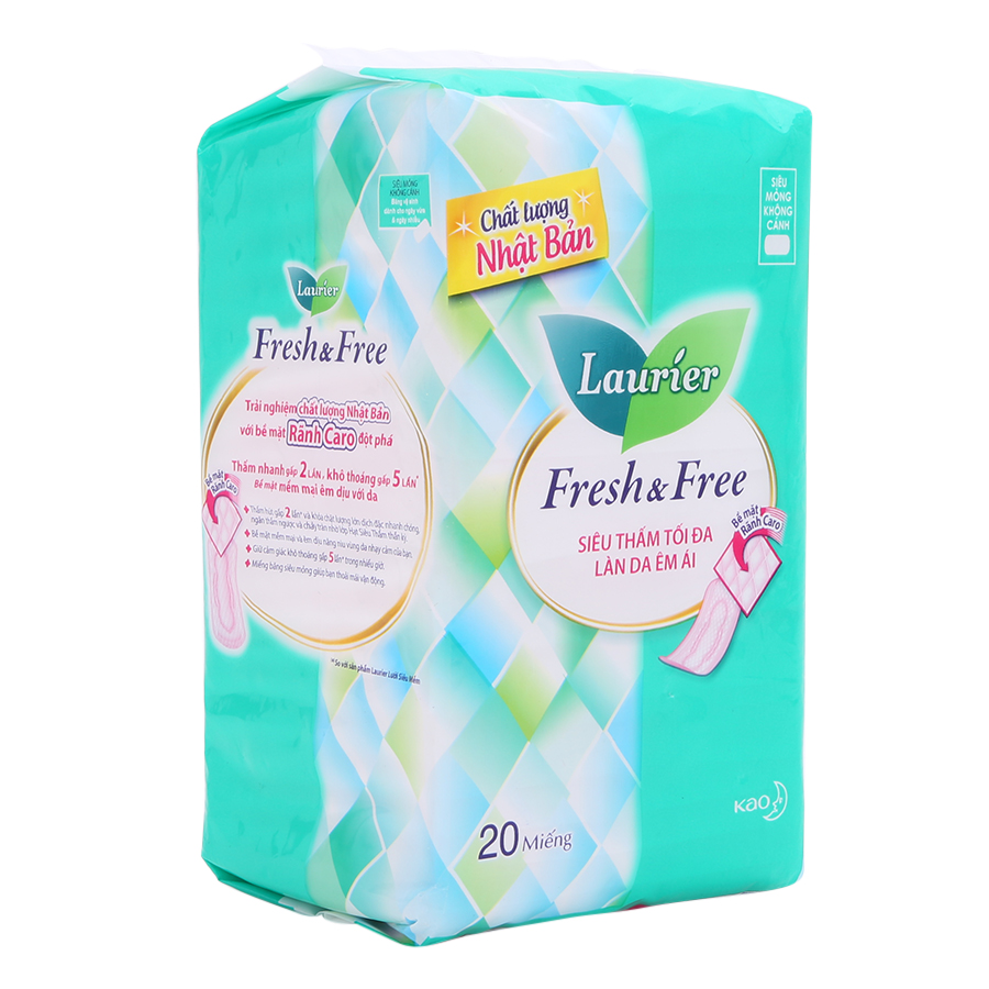 Combo 3 Băng Vệ Sinh Laurier Fresh & Free Siêu Mỏng Không Cánh - 20 Miếng