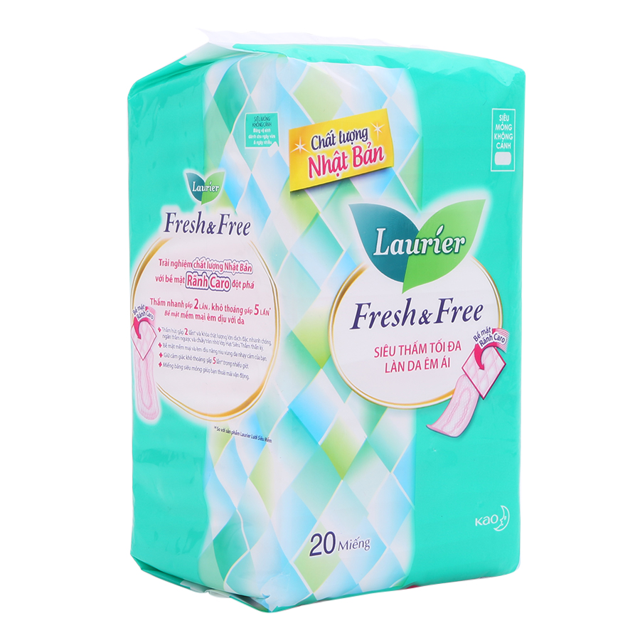 Combo 3 Băng Vệ Sinh Laurier Fresh &amp; Free Siêu Mỏng Không Cánh - 20 Miếng