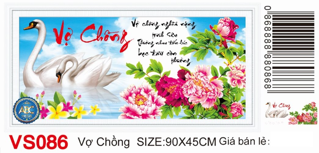 Tranh đính đá vợ chồng uyên ương VS086 - 90 x 45 cm - chưa đính