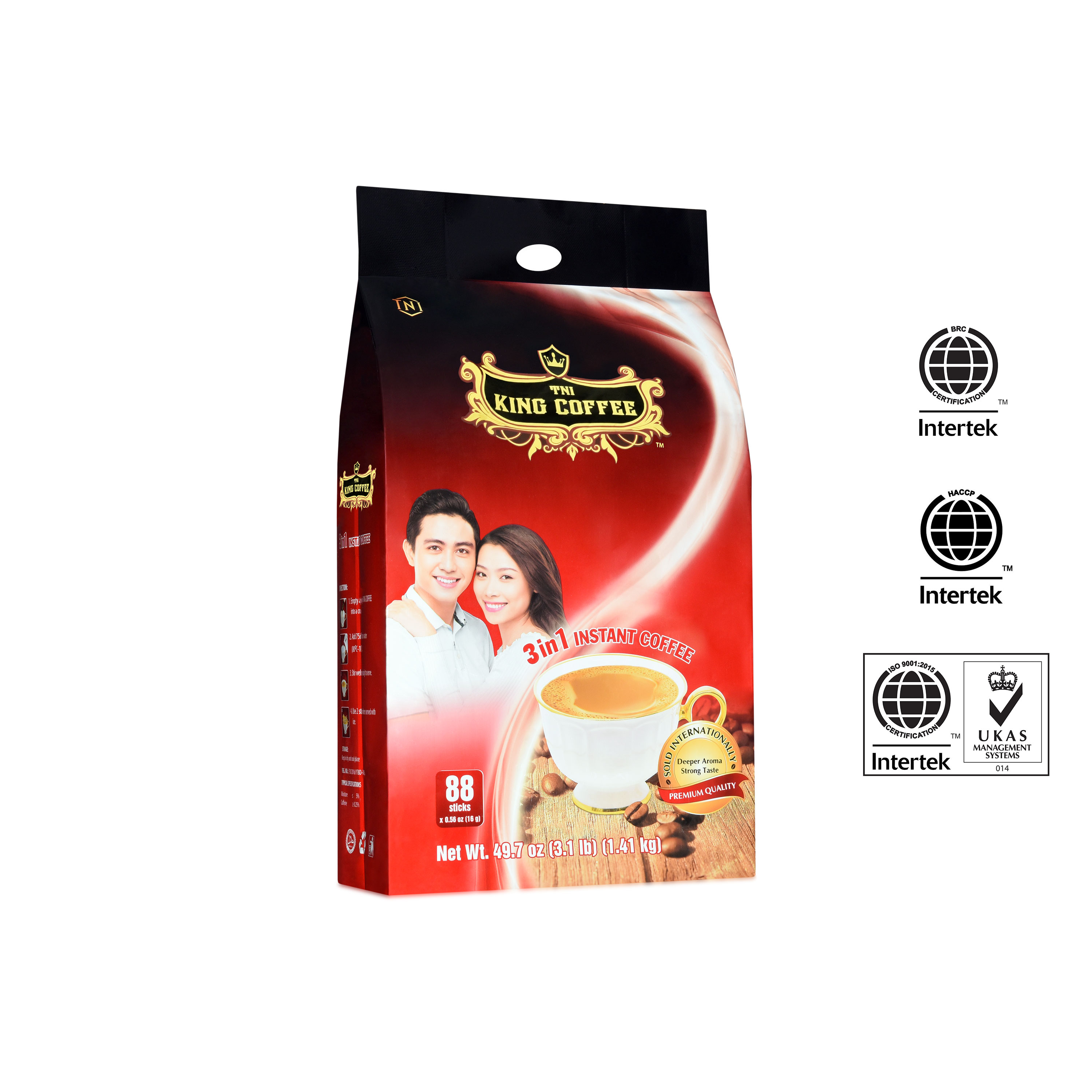 Cà Phê Hòa Tan 3IN1 KING COFFEE - Túi 88 gói x 16g - Từ hạt café Arabica và Robusta
