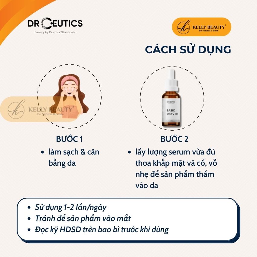 Serum Basic Vitamin C 12% DrCeutics - Giúp Da Sáng Đều Màu, Mờ Thâm Sạm; Tươi Trẻ và Căng Mịn Làn Da | Kelly Beauty