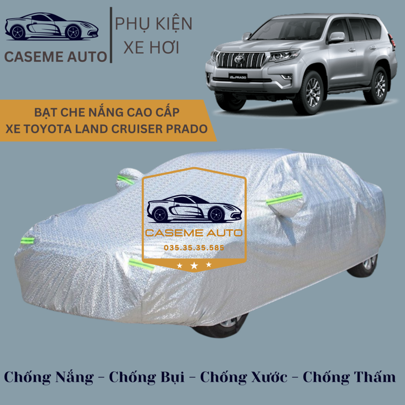 [TOYOTA LAND CRUISER PRADO] Bạt phủ xe ô tô tráng nhôm cao cấp dành cho xe TOYOTA LAND CRUISER PRADO , 3 lớp chống nóng, chống thấm, chống bụi - Hàng Chính Hãng