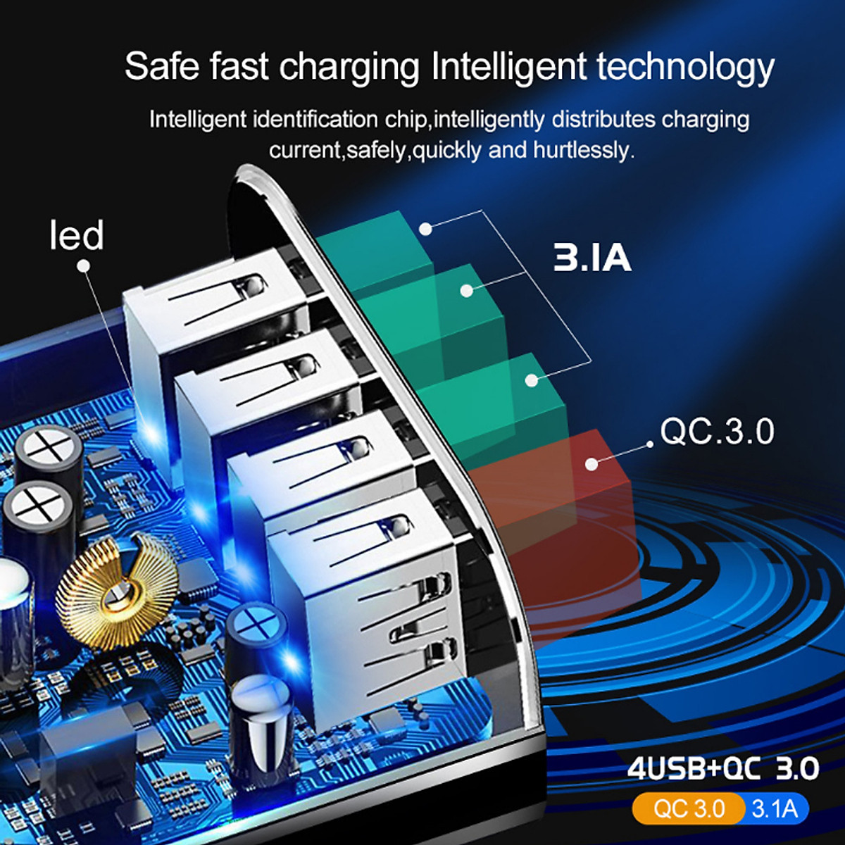 Củ sạc nhanh QC3.0 - 4 USB cho điện thoại - Hàng chính hãng / Hàng nhập khẩu