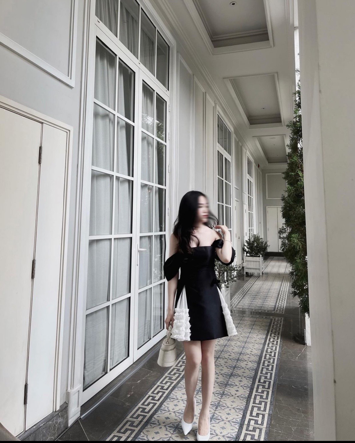 ĐẦM DỰ TIỆC CỔ U TAY CÁNH TIÊN PHỐI REN
