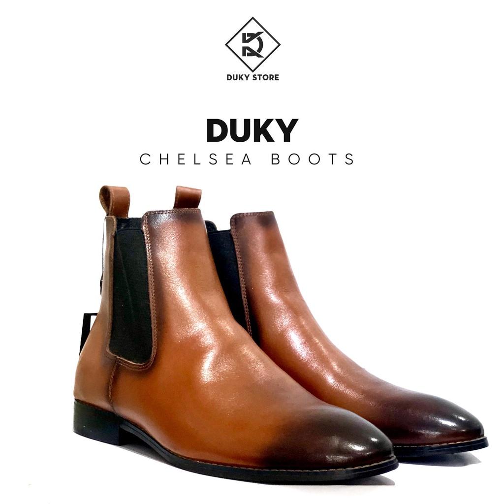 (Bảo hành 12 tháng) Chelsea boots da bò nâu đế gỗ cao cấp lịch lãm - Duky Store